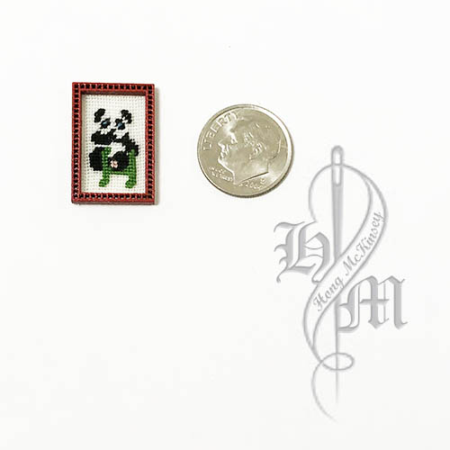 Petit point Panda with Name Initial H w/ Red wooden frame